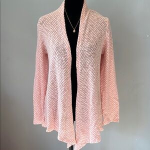 Pink and white Women's Sweater cardigan with flowy hem